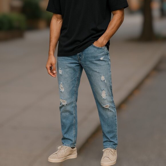 2 fo/$25 AERO Areopostal Men's Unisex Distressed Washed Blue Denim Jeans Size 28 - Picture 1 of 13